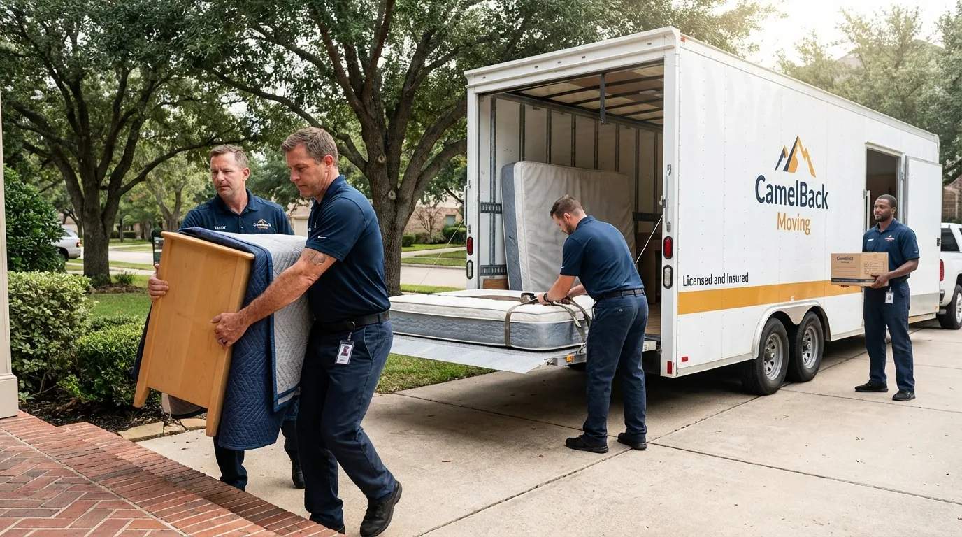 Crew loading residential truck for cross-state move from Davis Junction, IL